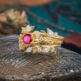 Romantic Nature-inspired 6-Prong Round Cut Ruby Stacking Ring